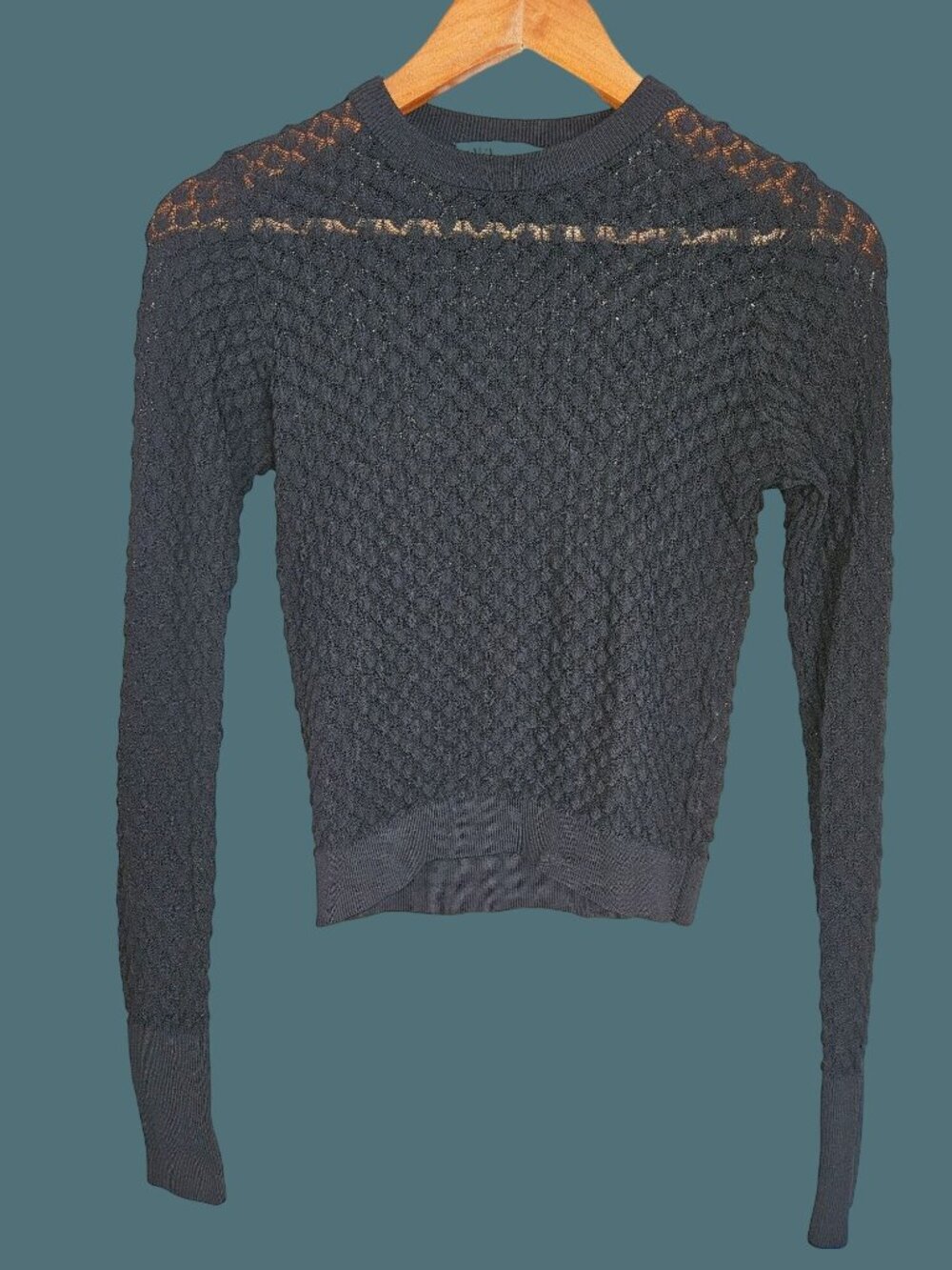 Zara Women's Black Open Knit Sweater Size M Long Sleeve Textured Bodycon